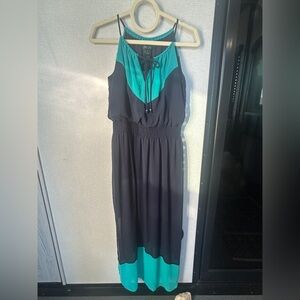 Enfocus Studio Navy Blue and Teal Sleeveless Maxi Dress NWT